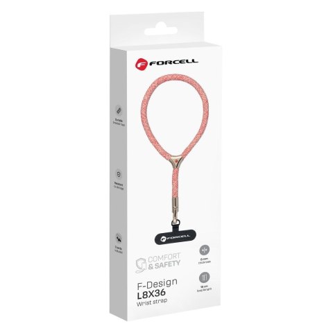 Smycz do telefonu na nadgarstek z regulacją długości Forcell F-Design L8X36 (max 18cm w pętli) różowo biała