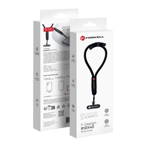 Smycz do telefonu na nadgarstek z regulacją długości Forcell F-Design R10X40 (max 20cm w pętli) czarna