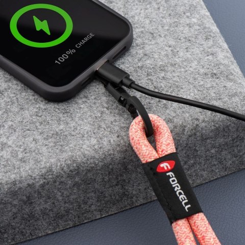 Smycz do telefonu na nadgarstek z regulacją długości Forcell F-Design R10X40 (max 20cm w pętli) różowo biała
