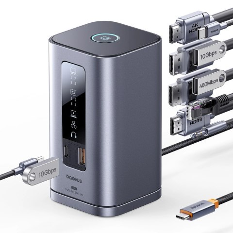 Stacja dokująca Baseus Spacemate RD1 hub 11w1 USB-C - 2xHDMI 4K@60Hz 2xDP 4K@60Hz 2xUSB-A 10Gb/s USB-C 10Gb/s RJ45 USB-A 480Mb/s