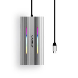 Stacja dokująca USB-C Orico XCR 12w1 RGB 3x USB-A USB-C PD 100W HDMI 4K VGA RJ45 Gigabit czytnik kart SD i microSD - srebrna