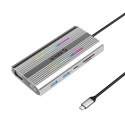 Stacja dokująca USB-C Orico XDR 12w1 RGB USB-A USB-C PD 100W 2x HDMI 4K 60Hz VGA RJ45 Gigabit czytnik kart SD i microSD - szara