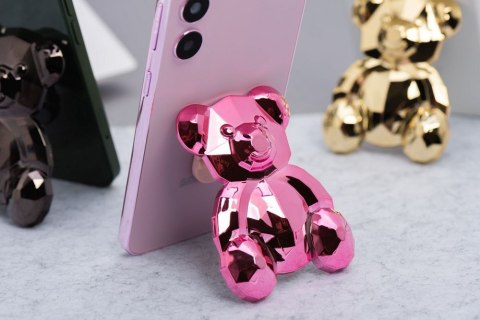 Stojak na telefon MIŚ - naklejany - różowy