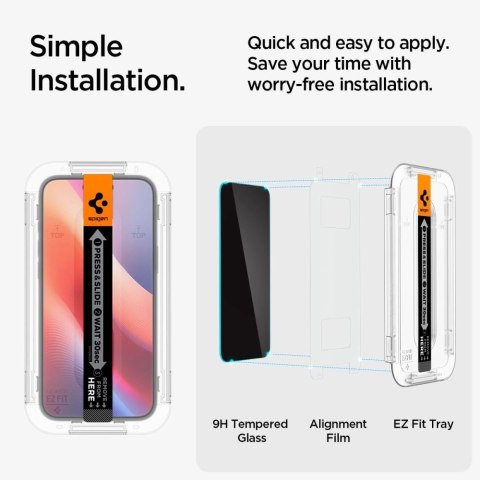 Szkło hartowane Spigen Glas.tR EzFit prywatyzujące na iPhone 15 / 16 z adapterem (2 szt.)