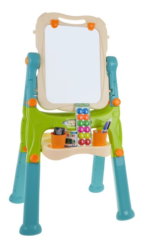 Tablica 2w1 magnetyczno-kredowa dla dzieci 3+ Akcesoria + Regulacja wysokości + Taboret + Półka + Pisaki Kreda