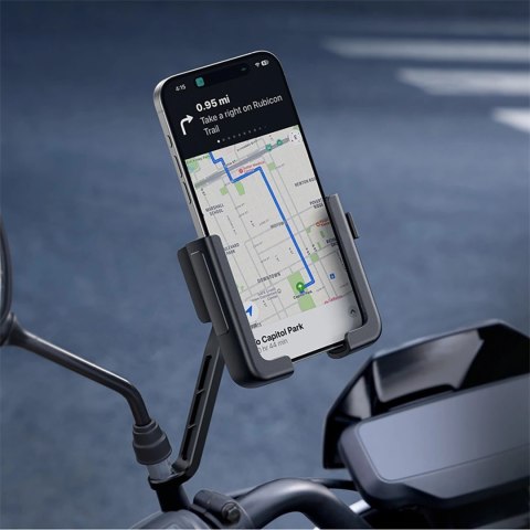 Uchwyt motocyklowy na telefon Baseus GoTrip do lusterka, z amortyzacją - czarny