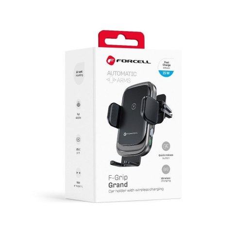 Uchwyt na telefon do samochodu indukcyjny Forcell F-Grip Grand F-24 15W do kratki srebrny