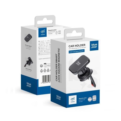 Uchwyt na telefon do samochodu magnetyczny Blue Star Smart Lock Square Magnetic do kratki czarny