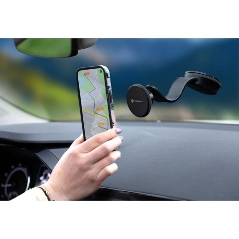 Uchwyt na telefon do samochodu magnetyczny zgodny z MagSafe Forcell F-Grip MagFlex do szyby / deski czarny