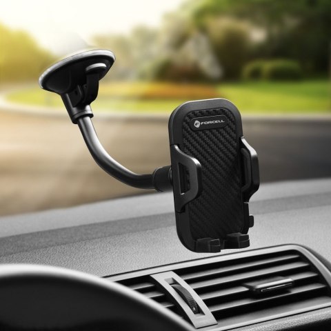 Uchwyt na telefon do samochodu uniwersalny Forcell F-Grip Carbon Bracket ramię 17cm do szyby czarny