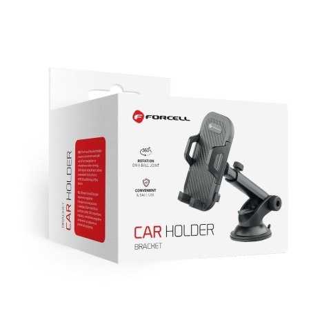 Uchwyt na telefon do samochodu uniwersalny Forcell F-Grip Carbon Bracket ramię regulowane do szyby / kokpitu czarny