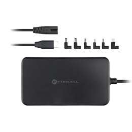 Uniwersalny zasilacz do laptopa 65W Forcell F-Energy USB C + 6 końcówek E856 czarny