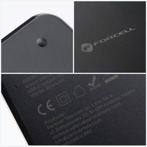 Uniwersalny zasilacz do laptopa 90W Forcell F-Energy USB C + 6 końcówek E856 czarny