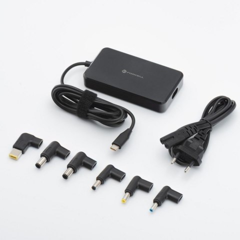Uniwersalny zasilacz do laptopa 90W Forcell F-Energy USB C + 6 końcówek E856 czarny