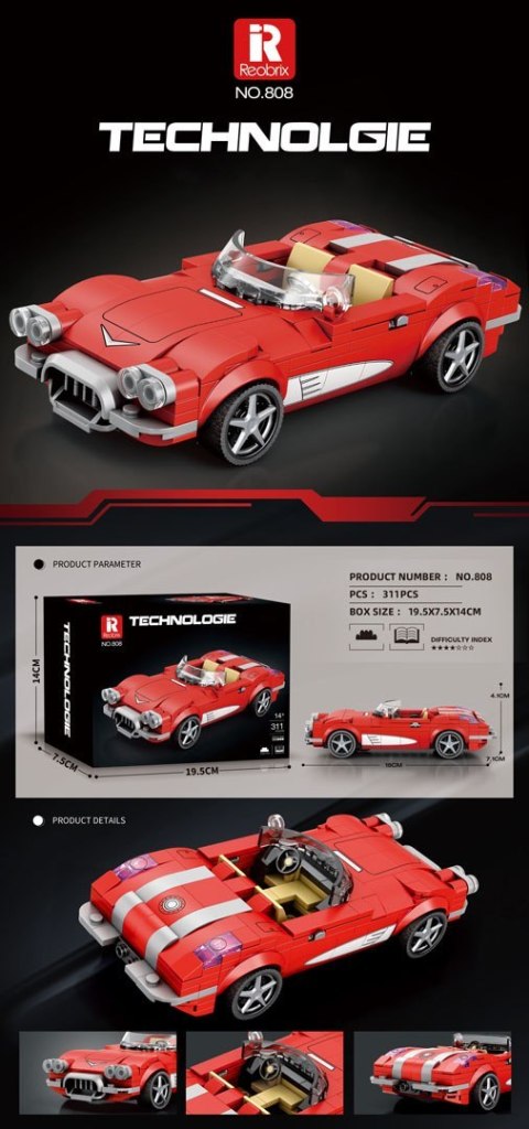 Zestaw Klocków Auto Kabriolet Czerwony 311el.