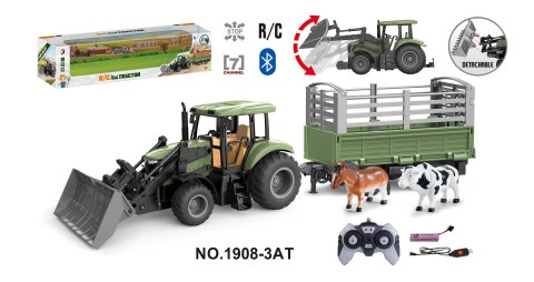 Zielony Traktor z Przyczepą R/C 1:20 + Zwierzątka