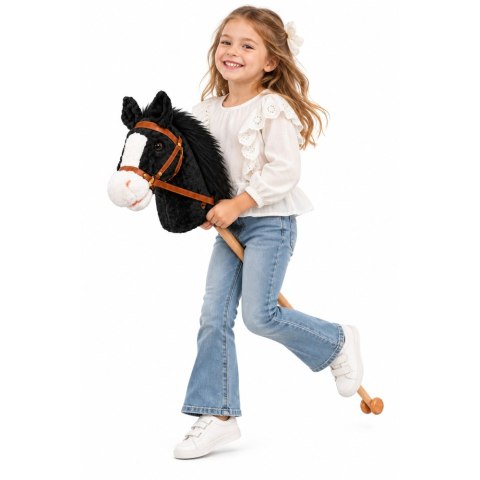 Koń Na Kiju z Kółkami Hobby Horse Dźwięki Galopu Biało-Czarny 100 cm