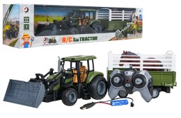 Zielony Traktor z Przyczepą R/C 1:20 + Zwierzątka Koń