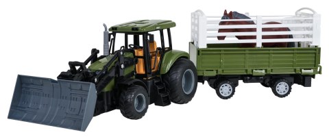 Zielony Traktor z Przyczepą R/C 1:20 + Zwierzątka Koń