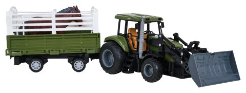 Zielony Traktor z Przyczepą R/C 1:20 + Zwierzątka Koń