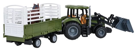 Zielony Traktor z Przyczepą R/C 1:20 + Zwierzątka Koń