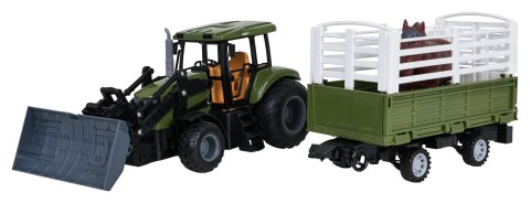 Zielony Traktor z Przyczepą R/C 1:20 + Zwierzątka Koń
