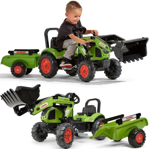 Falk Traktor na Pedały Claas z Przyczepą i Łyżką Zielony dla Dzieci 2-5