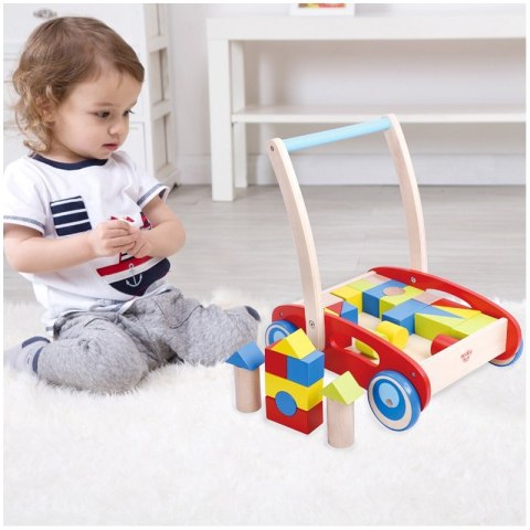 TOOKY TOY Drewniany Chodzik Pchacz dla Dzieci + Klocki 33 el.