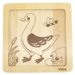 VIGA Poręczne Drewniane Puzzle Kaczuszka Układanka 4 elementy