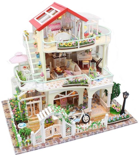 HONGDA Składany Drewniany Model Puzzle 3D DIY Dom z czerwonym daszkiem