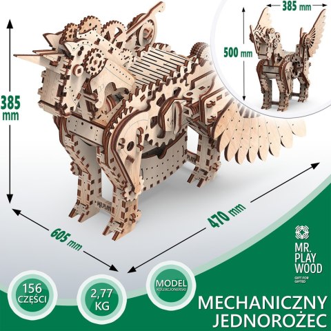 Mr.Playwood Drewniane Puzzle 3D - Jednorożec L