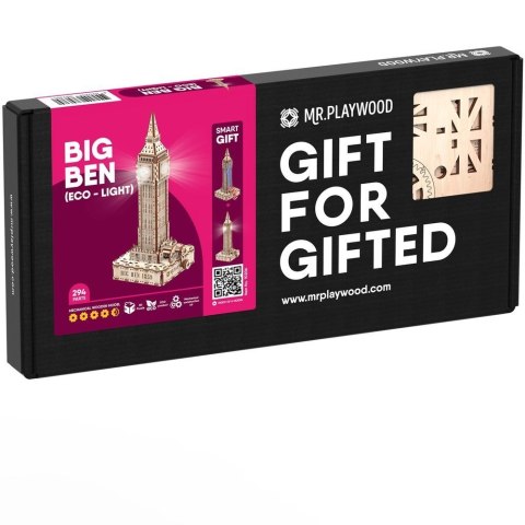 Mr.Playwood Drewniane Puzzle 3D z Diodą LED - Big Ben