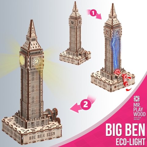 Mr.Playwood Drewniane Puzzle 3D z Diodą LED - Big Ben