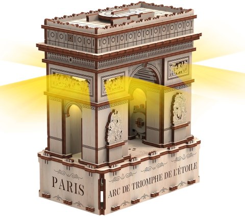 Mr.Playwood Drewniane Puzzle 3D z Diodą LED - Łuk Triumfalny