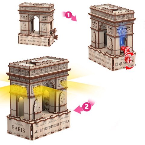 Mr.Playwood Drewniane Puzzle 3D z Diodą LED - Łuk Triumfalny