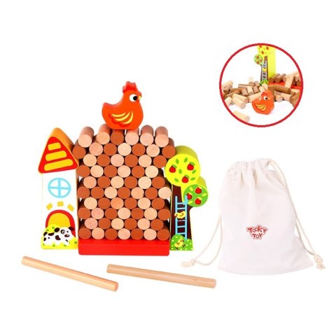TOOKY TOY Gra Dżenga Spadająca Kura Drewniana Farma