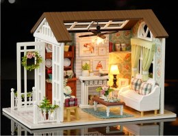 DOMEK DLA LALEK DREWNIANY SALON MODEL DO ZŁOŻENIA LED 8008-A