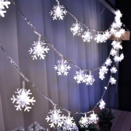 Lampki LED łańcuch płatki śniegu 10m 100LED zimny