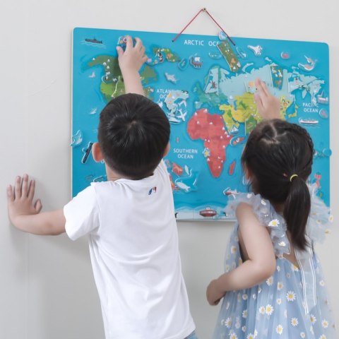 VIGA 2w1 Tablica Manipulacyjna Edukacyjna z Magnetyczną Mapą Świata Montessori