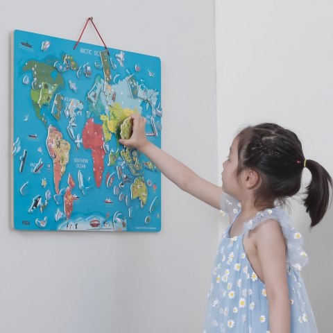 VIGA 2w1 Tablica Manipulacyjna Edukacyjna z Magnetyczną Mapą Świata Montessori