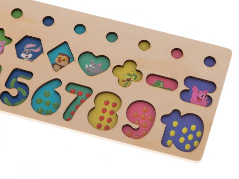 LICZYDŁO DREWNIANE SORTER CYFRY MONTESSORI 3W1 13x36CM
