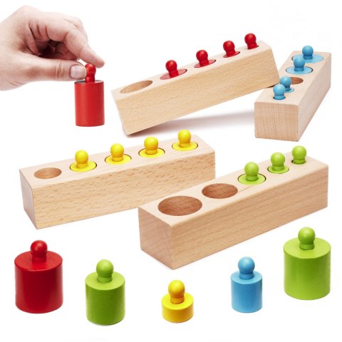 ODWAŻNIKI CYLINDRY DREWNIANE MONTESSORI KOLOROWE