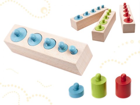 ODWAŻNIKI CYLINDRY DREWNIANE MONTESSORI KOLOROWE