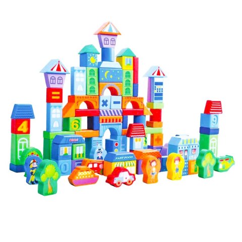 Drewniane klocki edukacyjne miasto 100 szt. sorter
