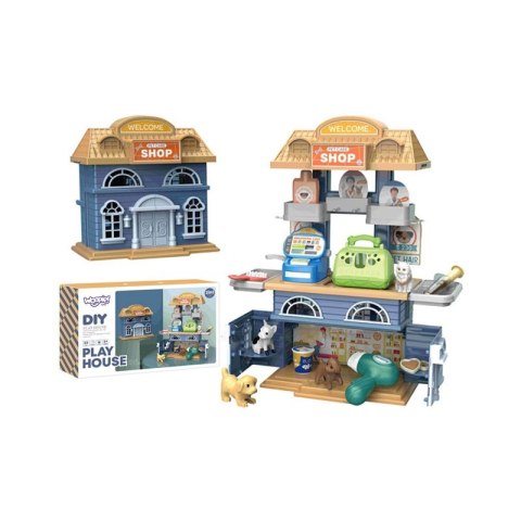 WOOPIE Domek 2w1 Sklep Zoologiczny + Salon Urody 33 el.
