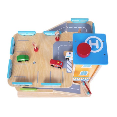 Drewniany garaż tor z windą + autka Ecotoys