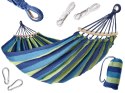 HAMAK DWUOSOBOWY 200x150 Z DRĄŻKIEM 40CM WZMOCNIONY NIEBIESKI + ZESTAW MONTAŻOWY