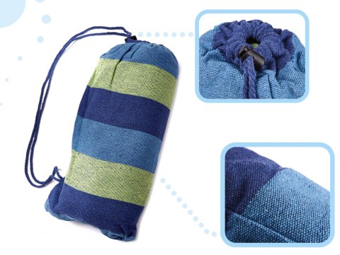 HAMAK DWUOSOBOWY 200x150 Z DRĄŻKIEM 40CM WZMOCNIONY NIEBIESKI + ZESTAW MONTAŻOWY