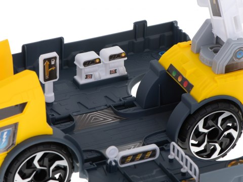 TRANSPORTER CIĘŻARÓWKA TIR 2W1 PARKING LAWETA + 2 AUTA ŻÓŁTA