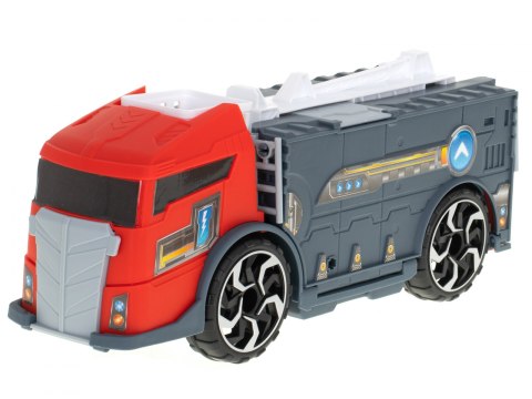 TRANSPORTER CIĘŻARÓWKA TIR 2W1 PARKING LAWETA + 3 AUTA CZERWONA